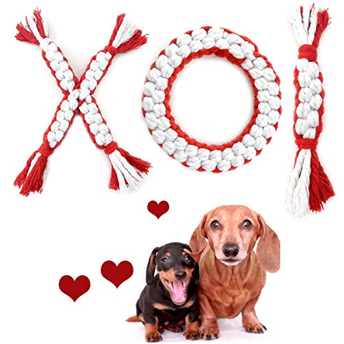 CooShou Hundespielzeug aus Baumwolle oder Seil zur Zahnreinigung von Hunden I Form X Form O Form I Love You Valentinstag Hund Kauseil Spielzeug für kleine, mittelgroße und große Hunde von CooShou