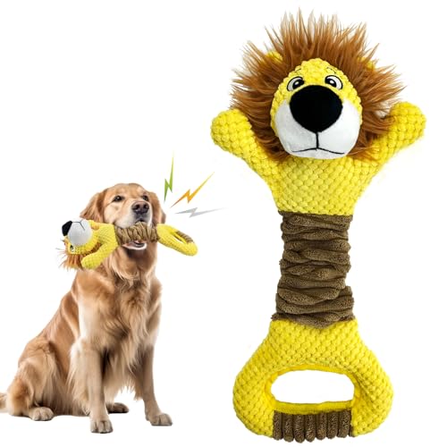 CooShou Niedliches Plüsch-Löwen-Quietschspielzeug für Hunde, Tauziehen, interaktives Spiel-Hundespielzeug mit Knisterpapier für Welpen, kleine, mittlere, große Hunde von CooShou