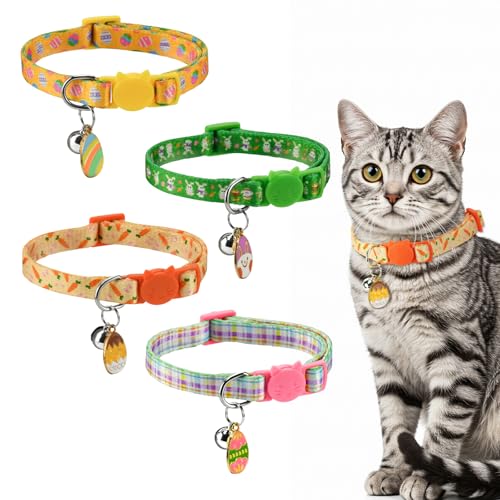 CooShou Oster-Katzen-Halsbänder mit Glöckchen, Osterei-Anhänger für weibliche Kätzchen, Welpen, verstellbare Halsbänder für Katzen, kleine Hunde, 4 Stück CooShou Oster-Katzen-Halsbänder mit Glöckchen, Osterei-Anhänger für weibliche Kätzchen, Welpen, verstellbare Halsbänder für Katzen, kleine Hunde, 4 Stück von CooShou