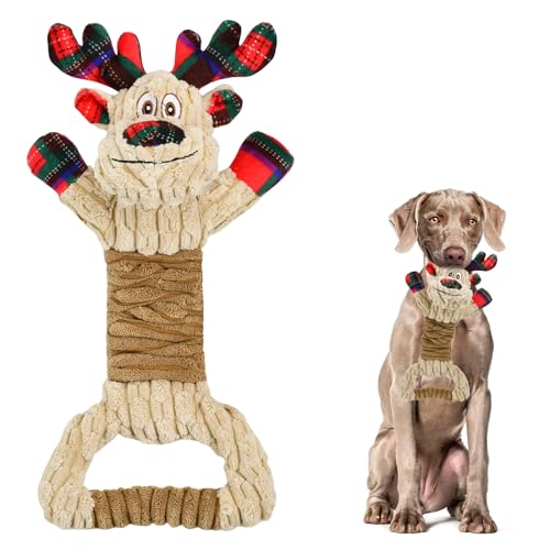 CooShou Quietschspielzeug für Hunde, Weihnachts-Rentier, Elch, Plüschtier mit Knisterpapier, interaktives Quietschspielzeug, Unterhaltungsspielzeug für Welpen, große Hunde von CooShou