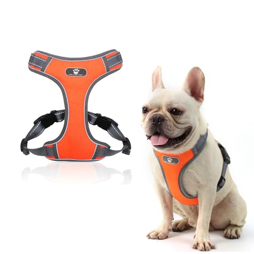 Coogime Dog Harness, Adjustable Reflective Mesh, Orange and Gray (M) von Coogime