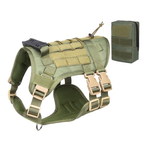 Coogime Hundegeschirr, Hund Taktisches Hundegeschirr + Kleiner Rucksack, Dog Harness, atmungsaktiv Brustgeschirr Geschirr für Große/Mittlere Hunde, Verstellbar, mit Molle-System (Green, S) von Coogime