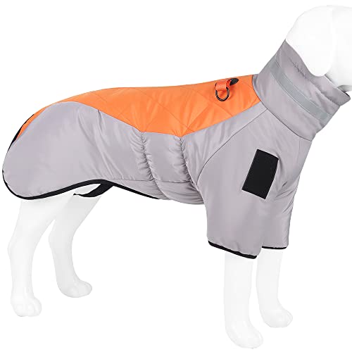 Coogime Hundejacke Winterweste Jacken Hundemantel Hundepullover Haustier Skifahren hundemantel wasserdicht Hunde Bekleidung für Winter (Grey-Orange, 2XL) von Coogime