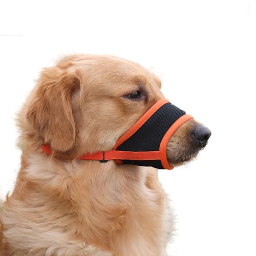 Coogime Maulkorb für Hunde, weicher Maulkorb mit atmungsaktivem Mesh-Überzug, Verstellbare Schlaufe, Atmungsaktiv, Sicherer, Verhindert Das Beißen, Kauen Und Bellen (Orange, M) von Coogime