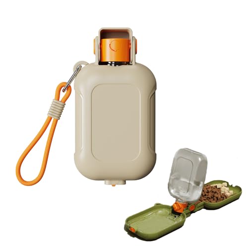 Coogime NEU 2 in 1 Hunde Trinkflasche für unterwegs- Mit 460ml Wasserflaseche und Futternapf für Hund und Katze, Hunde Tinkflasche to go, Wassernapf Hund unterwegs, Reisenapf Katze (Brown, 460 ML) von Coogime