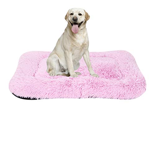 Coohom Deluxe Plush Dog Bed Pet Cushion Crate Mat,Washable Pet Bed for Medium Large Dogs and Dogs Crates (Large, Pink) von Coohom