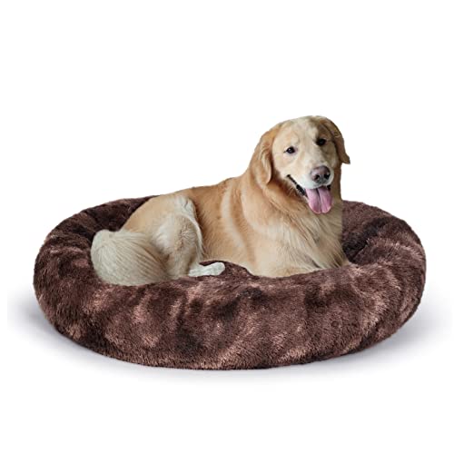 Coohom Ovales, beruhigendes Donut-Hundebett, Zottel-Kunstfell, Katzenbett, waschbar, rundes Kissen, Haustierbett (76,2 cm / 91,4 cm) für kleine und mittelgroße Hunde (XXL (109,2 x 86,4 x 20,3 cm), von Coohom