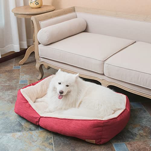 Coohom Rechteckiges, waschbares Hundebett, wärmendes, bequemes, quadratisches Haustierbett, einfaches Design-Stil, langlebiges Hundebett für mittelgroße und große Hunde (63 cm, rot2022) von Coohom