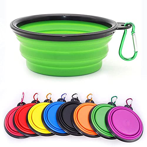 Coolon Zusammenklappbarer Hundenapf, zusammenklappbarer Wassernapf für Katzen, Hunde, tragbarer Futternapf mit Karabiner, Größe M (650 ml), Grün von Coolon