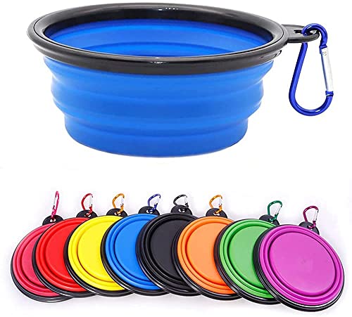 Coolon Zusammenklappbarer Hundenapf, zusammenklappbarer Wassernapf für Katzen, Hunde, tragbarer Futternapf mit Karabiner, Größe M (650 ml), Blau von Coolon