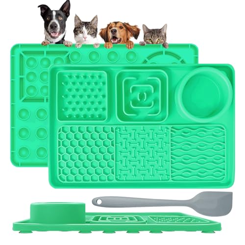 Cooltto 1 Stück Schleckmatte Hund Katze Silikon Leckmatte Hund mit Spachtel Futtermatten mit Saugnapf Slow Feeder Matte Haustier für Hunde Baden Trainieren Fellpflege Klauenpflege (Grün) von Cooltto