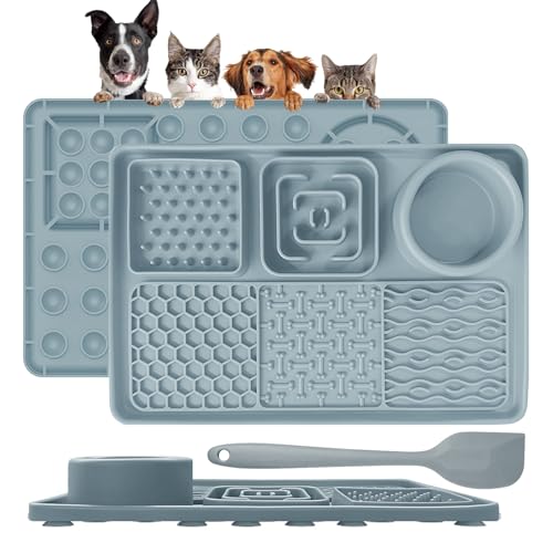 Cooltto 1 Stück Schleckmatte Hund Katze Silikon Leckmatte Hund mit Spachtel Futtermatten mit Saugnapf Slow Feeder Matte Haustier für Hunde Baden Trainieren Fellpflege Klauenpflege (Hellgrau) von Cooltto