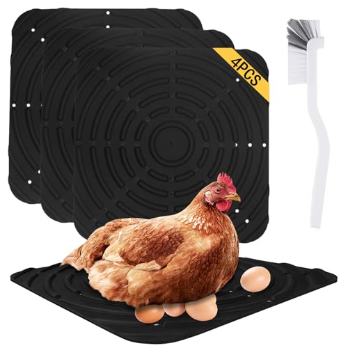 Cooltto 4 Stück Weiche Hühner Nesting Pads Silikon Hühner Nesting Pads 30.5x30.5cm Legenester für Hühner Waschbare Hühnerhaus Nistpads Wiederverwendbare mit Bürste für Hühnerstall -Stil A Schwarz von Cooltto