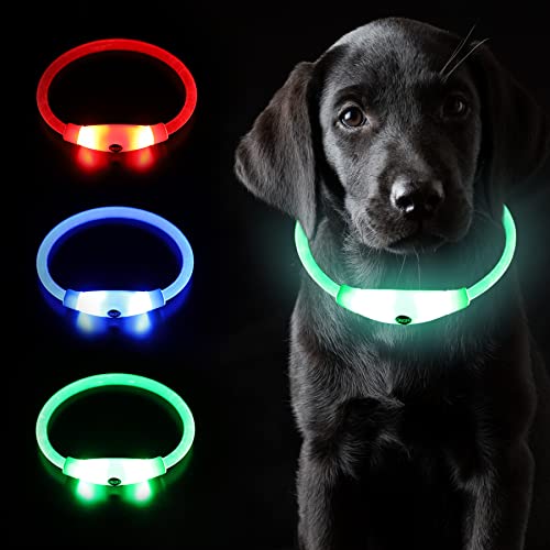 Coolzon LED Leuchthalsband Halsband Aufladbar, Wasserdicht 3 Farbwechsel, Leuchtband Längenverstellbareres Super Helle Kalsband Katze und Hunde Klein Groß Mittel von Coolzon