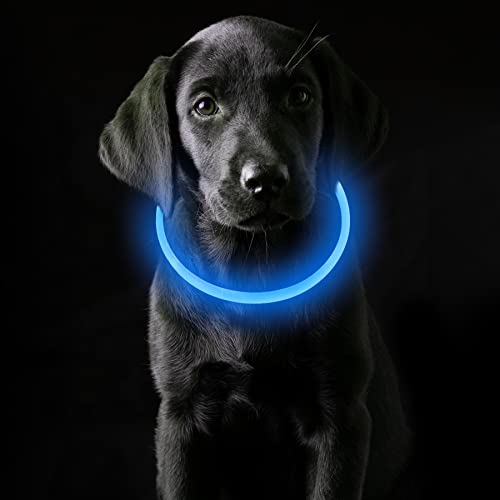 Coolzon LED Leuchthalsband Hundehalsband Aufladbar, Wasserdicht Halsband Hund 3 Modi, Leuchtband Hund Halsband Längenverstellbareres Super Helle Kalsband Katze und Hunde Klein Groß Mittel, Blau von Coolzon
