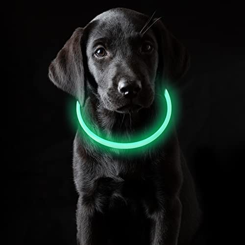 Coolzon LED Leuchthalsband Hundehalsband Aufladbar, Wasserdicht Halsband Hund 3 Modi, Leuchtband Hund Halsband Längenverstellbareres Super Helle Kalsband Katze und Hunde Klein Groß Mittel, Grün von Coolzon
