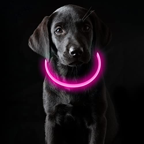 Coolzon LED Leuchthalsband Hundehalsband Aufladbar, Wasserdicht Halsband Hund 3 Modi, Leuchtband Hund Halsband Längenverstellbareres Super Helle Kalsband Katze und Hunde Klein Groß Mittel, Rosa von Coolzon