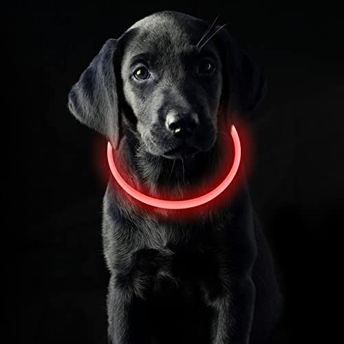 Coolzon LED Leuchthalsband Hundehalsband Aufladbar, Wasserdicht Halsband Hund 3 Modi, Leuchtband Hund Halsband Längenverstellbareres Super Helle Kalsband Katze und Hunde Klein Groß Mittel, Rot von Coolzon