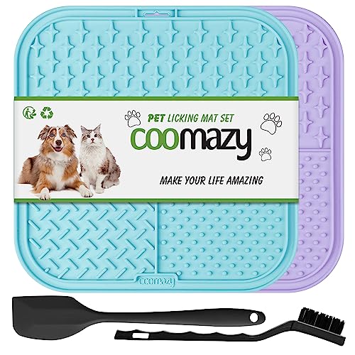 Coomazy Leckmatte Hund, 2 Stück Schleckmatte Hund mit Silikonspatel und Bürste Slow Feeder Hunde Leckmatte für Baden, Fellpflege von Coomazy