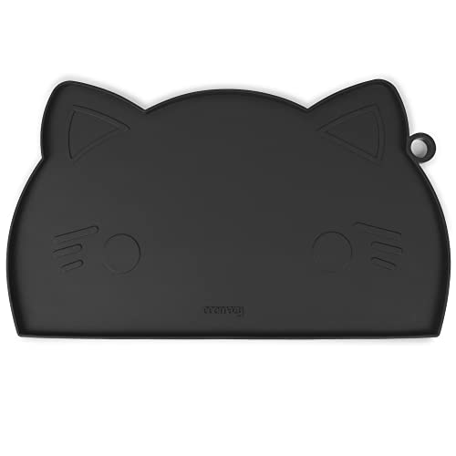 Coomazu Napfunterlage für Katze und Hunde wasserdichte Unterlage für Katzennapf Silikon Haustier Futtermatte mit Rand Handwäsche nur(45x26cm,Schwarz) von Coomazy