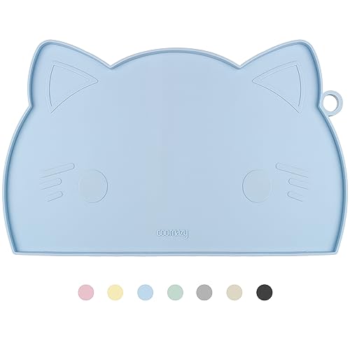 Coomazy Napfunterlage für Katzen und Kleine Hunde Silikon Futtermatte für Katzennapf rutschfeste Haustier Futtermatte mit Rand(45x26cm,Blau) von Coomazy