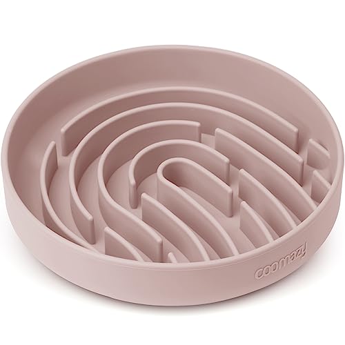 Coomazy Slow Feeder Hundenapf aus Silikon, langsames Fressen mit Saugnapf, Anti-Ersticken, für kleine bis mittelgroße Hunde (Hellrosa) von Coomazy
