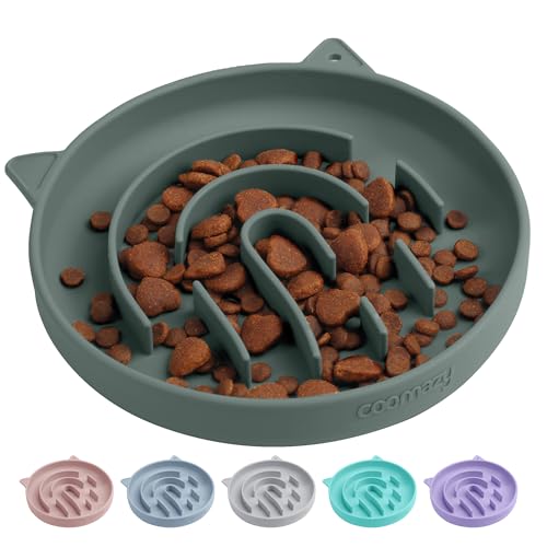 Coomazy Anti Schling Napf für Katzen Silikon Schlingnapf Slow Feeder Essen Verlangsamen, Ersticken Verhindern Langsam Fressen Futternapf für Katze(Grün) von Coomazy