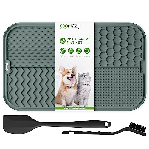 Coomazy leckmatte Hund Schleckmatte Hund mit Silikonspatel und Bürste Gross Leckmatte für Hunde Baden, Fellpflege(Dunkel Grün) von Coomazy