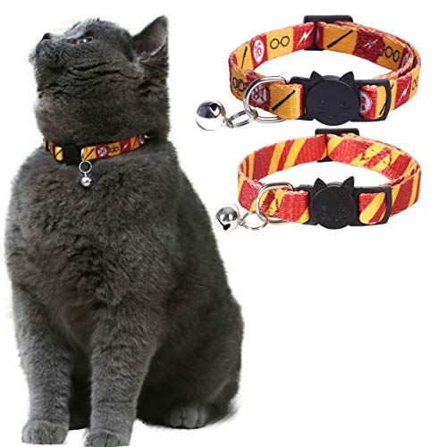 Coomour 2 x Halloween-Katzenhalsband, sicher abreißbar, magisches Streifenmuster, verstellbare Katzenhalsbänder mit niedlicher Glocke für Katzen, Kätzchen, rot, Halsumfang: 17,8 cm - 27,9 cm von Coomour