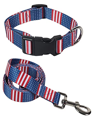 Coomour 4. Juli Hundehalsband mit lustiger Amerika-Flagge, Leine für Unabhängigkeitstag, verstellbar, Größe L, 35,6 cm - 50,8 cm von Coomour