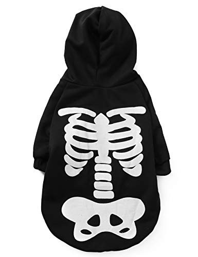 Coomour Halloween-Kapuzenpullover für Hunde und Katzen, Totenkopf-Design, leuchtende Knochen, XS, schwarz von Coomour