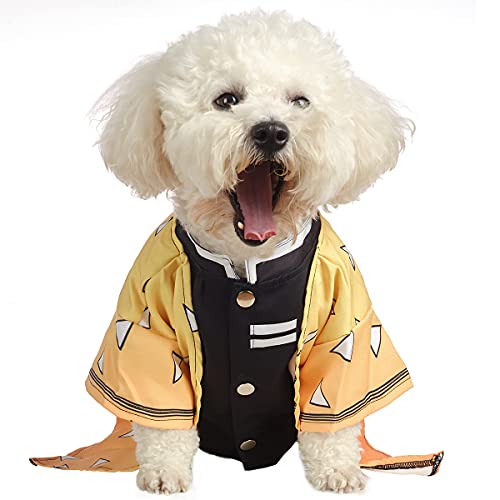 Coomour Halloween-Kostüm für Hunde, Tierkleidung, Anime, Katze, Cosplay, Kostüme für kleine Hunde, Größe L, Gelb von Coomour
