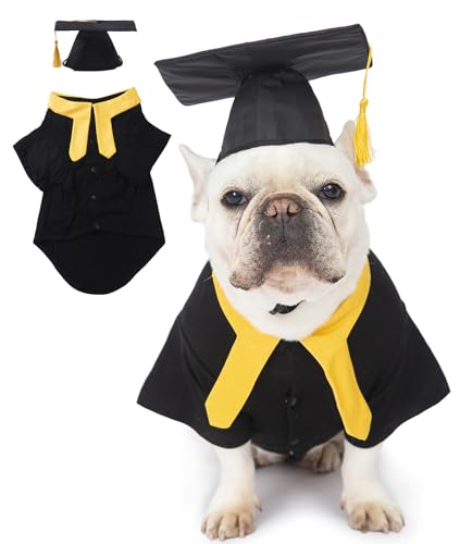 Coomour Hunde-Abschlusskappe und -kleid 2025, Haustier-Abschlusskleid-Set, Welpen, Halloween, akademisches Kostüm, Hunde akademisches Hemd und Hut (2XL) von Coomour