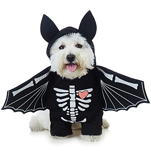Coomour Hunde-Halloween-Kostüm, Haustier-Fledermaus-Kleidung, Welpen, Halloween, Cosplay, Kapuzenpullover, Katzen-Totenkopf-Shirts (S) von Coomour