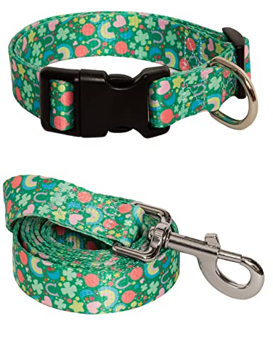 Coomour Hundehalsbänder mit niedlichem Kleeblatt-Leine, lustig, irisch, verstellbar, für kleine bis große Hunde (S) von Coomour