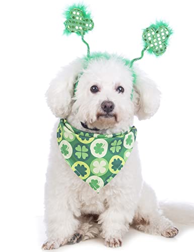 Coomour Hundekostüm St. Patrick's Day Kostüm Haustier Kleeblatt Stirnband und Welpe St. Patrick's Day Bandanas Katze Klassisches Plaid Zubehör (Grün) von Coomour
