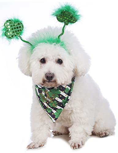Coomour Hundekostüm St. Patrick's Day Kostüm Haustier Kleeblatt Stirnband und Welpe St. Patrick's Day Bandanas Katze klassisches Plaid Zubehör (Grün01) von Coomour