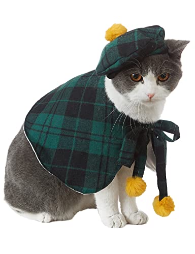 Coomour Katze Plaid Shirt Katzen Kleidung mit klassischem Hut Kätzchen Cosplay Kleidung Lustige Haustier Kleidung für Katzen (L) von Coomour