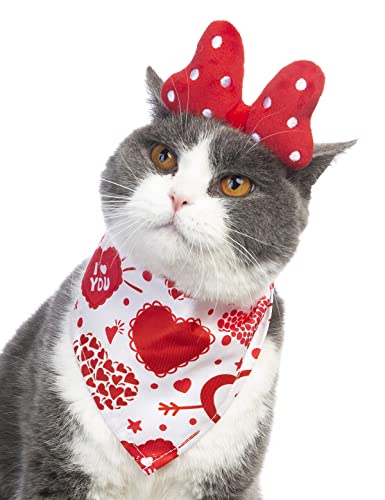 Coomour Katzen-Valentinstag-Kostüm für Hunde, Herz-Stirnband und Haustiere, Valentinstag, Halstuch, Welpen, klassisches Plaid-Zubehör (rot) von Coomour
