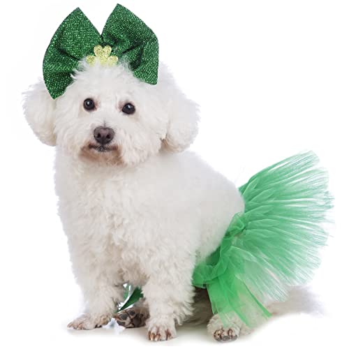 Coomour St. Patrick's Day Hund Cosutme Haustier Kleeblatt Schleife Stirnband mit Tutu Spitze Grün Kleid Welpe St. Patrick's Day Outfits (Grün) von Coomour