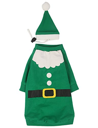 Coomour Weihnachts-Hunde-Shirt, Elfenkostüm, Kleidung mit Hut für Hunde und Katzen, Haustier-Outfits (XS) von Coomour
