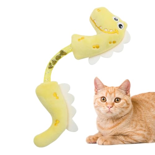 Copangle Kätzchen-Kauspielzeug,Plüschkatzen-Kauspielzeug - Frühlings-Dinosaurier-Design-Katzen-Kaustangen für Zähne - Bissfeste Plüschpuppe, Kätzchen-Puppe mit knirschenden Zähnen für große Katzen von Copangle