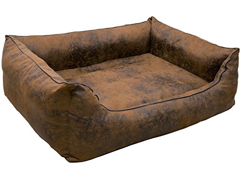 CopcoPet – Hundebett Emma in Wildlederoptik – Hundekörbchen mit abnehmbarem, waschbarem Bezug – Hundekissen mit erhöhten Rändern für kleine bis große Hunde (90 x 70 cm | Antik Braun) von CopcoPet