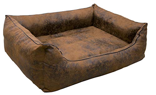 CopcoPet Hundebett Emma Antik Braun 80 x 60cm – Wildlederoptik, waschbar & pflegeleicht – Hundekörbchen mit erhöhtem Rand – Bequemes Hundekissen für kleine Hunde von CopcoPet