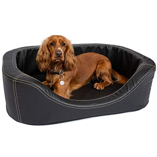CopcoPet Hundebett Stella Orthopädisch L 80 x 60 x 8 cm Antik Schwarz – Kunstleder, rutschfest & pflegeleicht – Für kleine Hunde, perfekt als Liegeplatz im Wohnzimmer oder Schlafbereich von CopcoPet