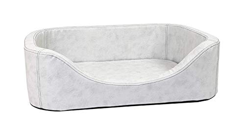 CopcoPet Hundebett Stella Orthopädisch L 80 x 60 x 8 cm Antik Weiß – Kunstleder, rutschfest & pflegeleicht – Für kleine Hunde, perfekt als Liegeplatz im Wohnzimmer oder Schlafbereich von CopcoPet
