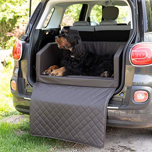 CopcoPet - Travel Bed Hundebett für Kofferraum 100x80 cm Kunstleder - Kofferraumschutz Hund wasserabweisend & Kratzfest - Hundebett Auto rutschfest & robust mit Schutzdecke - Reisebett Hund Braun von CopcoPet