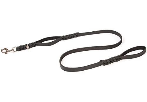 CopcoPet Hundeleine Lederleine mit 2 Handgriffen, 2 m x 12 mm, Schwarz, Bolzenhaken aus Chrom von CopcoPet - Hundeleine