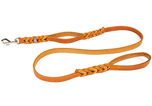 CopcoPet Hundeleine Lederleine mit 2 Handgriffen, 1,50 m x 20 mm, Cognac, Bolzenhaken aus Chrom von CopcoPet - Hundeleine