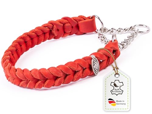 CopcoPet Fettleder Halsband 35–40cm x 20mm Rot – Geflochten mit Zugstopp-Kette – Robust & weich – Verchromte Kette – Lederhalsband für kleine Hunde, Training & Alltag CopcoPet Fettleder Halsband 35–40cm x 20mm Rot – Geflochten mit Zugstopp-Kette – Robust & weich – Verchromte Kette – Lederhalsband für kleine Hunde, Training & Alltag von CopcoPet